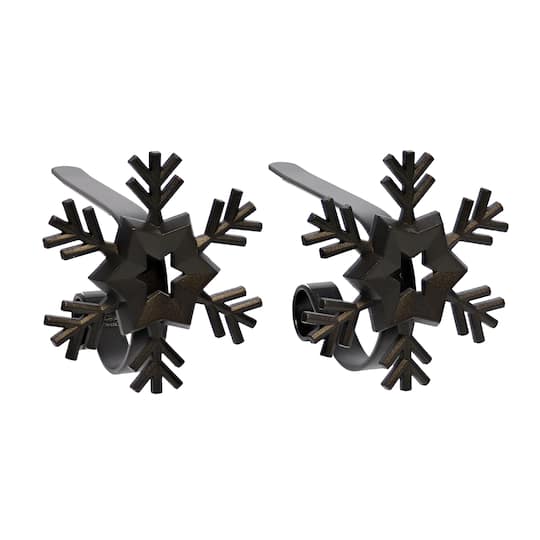 Haute Decor Matte Black Original MantleClips with Snowflake Icon, 2ct.